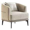 Modern Beige Fabric Accent Chair With Armrests Throw Pillow And Black Legs