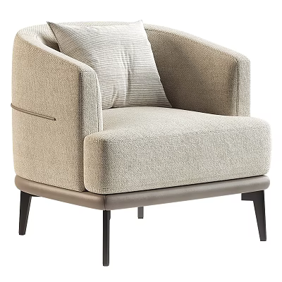 Modern Beige Fabric Accent Chair With Armrests Throw Pillow And Black Legs 3d model