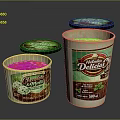 Delicious Chocolate And Mint Chocolate Ice Cream In Paper Tubs With Colorful Lids