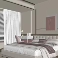 Modern Elegant Bedroom Interior With White Bed Pink Headboard White Blinds And Wall Art