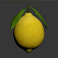 Yellow Lemon With Green Leaves And Textured Surface On Dark Background