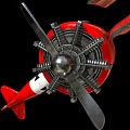 Red Vintage Biplane Weapon Featuring Spinning Propeller And Double Metal Wings Structure