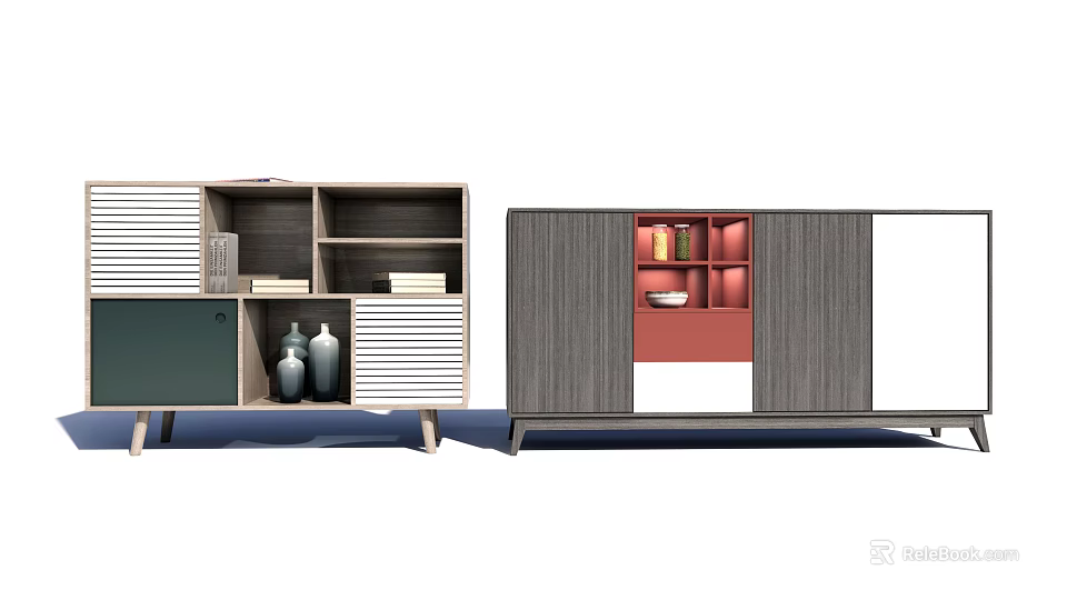Modern Entryway Cabinet And Side Storage Unit With Gray Finish And Red Interior Design 3d model 