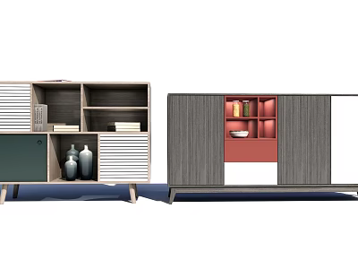 Modern Entryway Cabinet And Side Storage Unit With Gray Finish And Red Interior Design 3d model