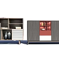 Modern Entryway Cabinet And Side Storage Unit With Gray Finish And Red Interior Design