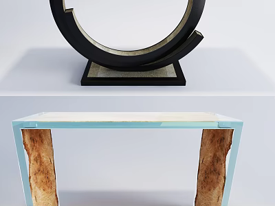 Modern Console Table with Light Blue Frame and Natural Wooden Texture Design 3d model