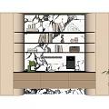 Elegant Modern Decorative Cabinet With Marble Texture Illuminated Shelves Books And Decorations