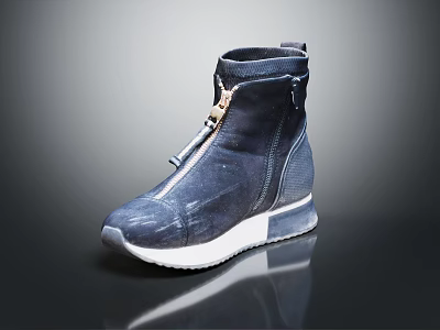 Stylish Deep Blue High Top Shoes With Zipper Design And White Sole 3d model