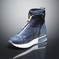 Stylish Deep Blue High Top Shoes With Zipper Design And White Sole
