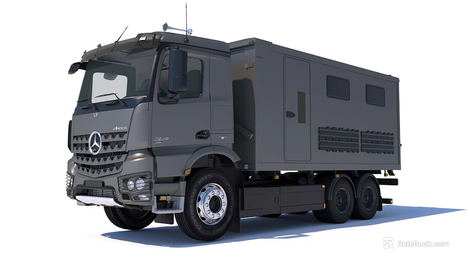 Mercedes Grey Off Road Camper Functional Vehicle With Multiple Windows And Roof Equipment 3d model 