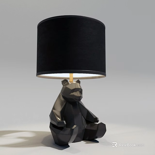 Geometric Bear Shaped Table Lamp With Black Fabric Shade And Gray Body 3d model 