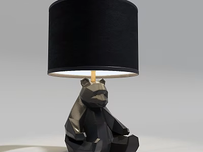 Geometric Bear Shaped Table Lamp With Black Fabric Shade And Gray Body 3d model