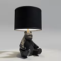 Geometric Bear Shaped Table Lamp With Black Fabric Shade And Gray Body
