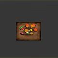 Fresh Plant Fruits on Wooden Cutting Board with Watermelon Oranges Lemon Slices and Knife
