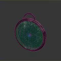 Decorative Circular Green Glass Household Item with Silver Metal Frame and Top Loop
