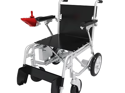 Lightweight Foldable Wheelchair With Black Seat Silver Aluminum Frame And Red Footrests 3d model