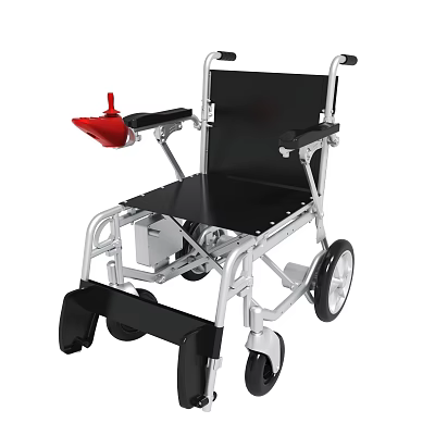 Lightweight Foldable Wheelchair With Black Seat Silver Aluminum Frame And Red Footrests 3d model