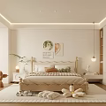 Cozy Bedroom With White Walls Wooden Bookshelves Wardrobe Decorative Paintings Stuffed Toys And Rug