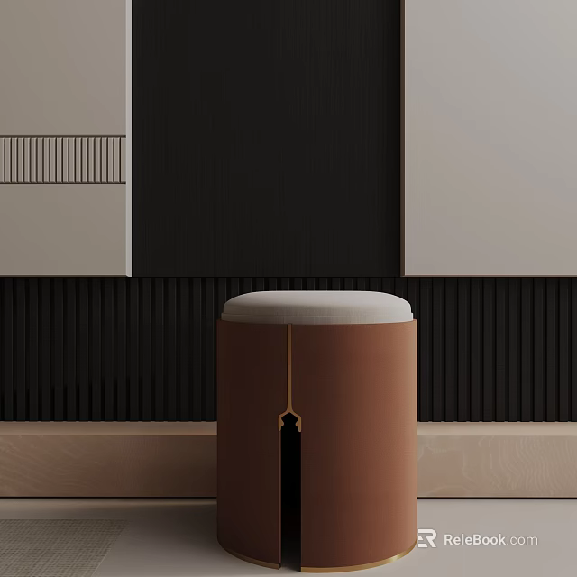 Copper Side Table with White Padded Top against Black Vertical Slat and Light-Colored Walls 3d model 