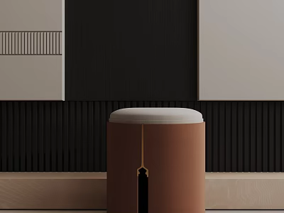 Copper Side Table with White Padded Top against Black Vertical Slat and Light-Colored Walls 3d model