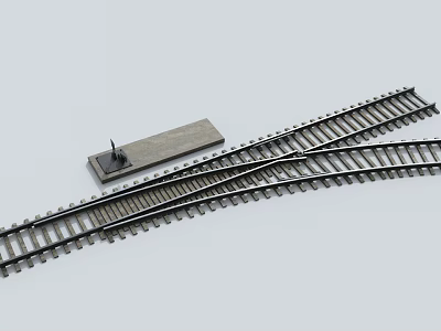 Detailed Miniature Model Train Tracks With Crossing Rails And Railroad Switch 3d model