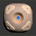 Cosmic Orbital Probe Featuring Metallic Spherical Body And Blue Core Surface Panels