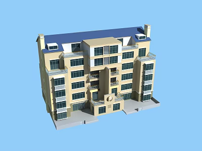 Modern Semi Detached Villa Exterior With Multiple Floors Balconies And Windows 3d model