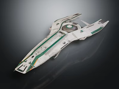 Futuristic Spaceship with White Body and Green Stripes for Advanced Space Exploration 3d model
