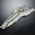 Futuristic Spaceship with White Body and Green Stripes for Advanced Space Exploration