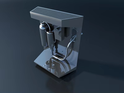 Gray Industrial Machine with Top Platform Cylindrical Parts and Metallic Base 3d model