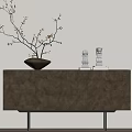 Modern Console Table with Geometric Patterns Decorative Vase Statues on Light Wall Wooden Floor 3d model