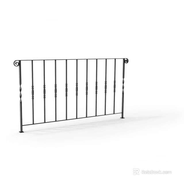 Architectural Black Metal Railing With Decorative Balusters And Ornate Finials 3d model 