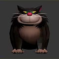 Chubby Dark Brown Cartoon Cat With Pink Nose Yellow Eyes And Red Collar