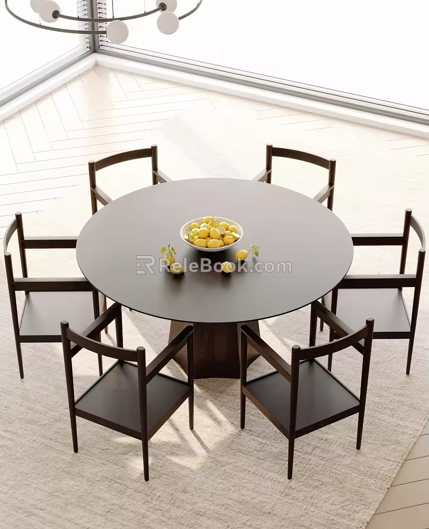 Modern Middle-style Round Dining Table and Chair 3d model