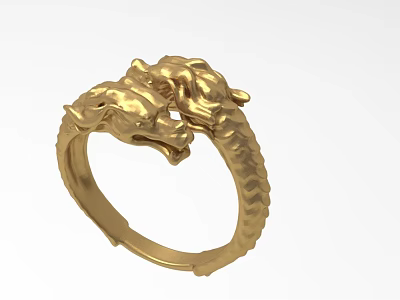 Exquisite Golden Ornament Decoration Set Featuring Double Dragon Heads Ring Design 3d model