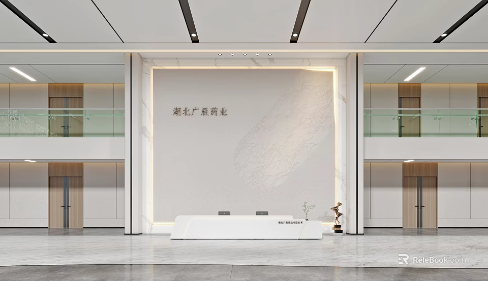 Modern Commercial Reception Desk With Marble Backdrop Wall And Elegant Interior 3d model