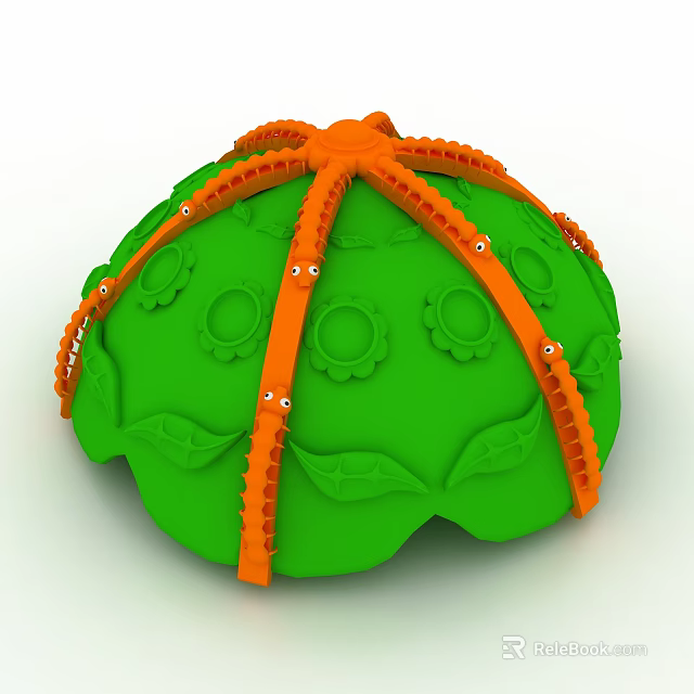 Green Mushroom Shaped Playground Equipment With Orange Tentacles Flower Decorations And Leaves 3d model 
