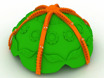 Green Mushroom Shaped Playground Equipment With Orange Tentacles Flower Decorations And Leaves 3d model