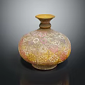 Exquisite Decorative Vase With Yellow Top And Intricate Pink Yellow Patterns
