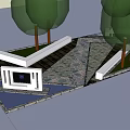 Geometric Outdoor Tree Planters With Green Trees And Paved Ground Design
