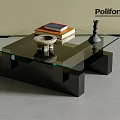 Modern Glass Top Coffee Table With Black Base Stacked Books Ceramic Vase And Decor