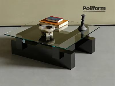 Modern Glass Top Coffee Table With Black Base Stacked Books Ceramic Vase And Decor 3d model