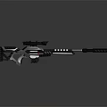Tactical Sniper Rifle With Black Silver Body Scope And Striped Barrel Design