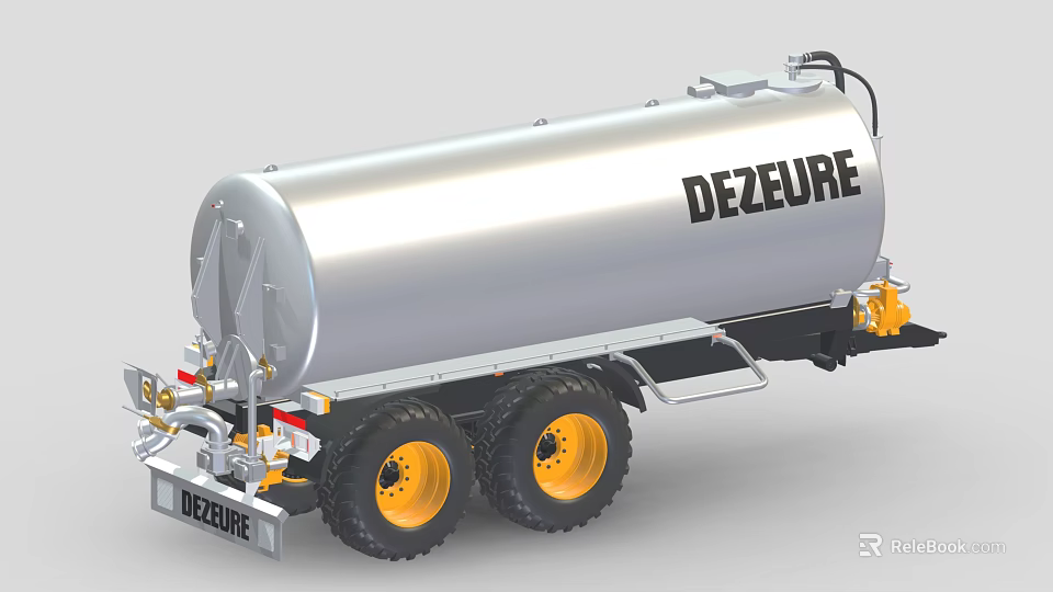 Silver Industrial Tanker Trailer By DEZEURE With Yellow Wheels And Metal Tank 3d model 