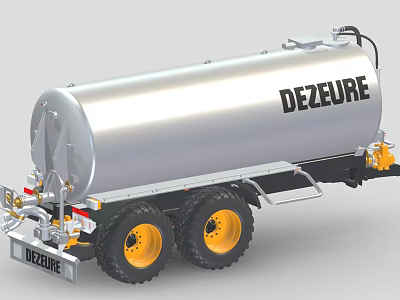 Silver Industrial Tanker Trailer By DEZEURE With Yellow Wheels And Metal Tank 3d model