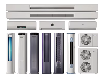 Various Types of Air Conditioners and Fans Including Tower and Wall Mounted Designs 3d model