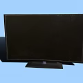 Black Curved Screen TV with Stand Base on Light Blue Background 3d model