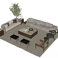 Quiet sofa tea table combination 3d model