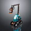 Teal Functional Utility Vehicle Featuring Mechanical Arm Small Wheels and Compact Work Design 3d model