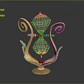Golden Decorative Ornament With Spiral Design Glass Cover Red Gem And Butterfly Elements